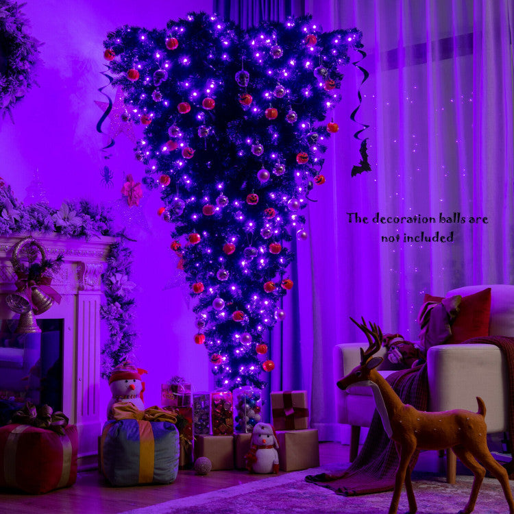 Upside Down 7 Feet Halloween Tree with 400 Purple LED Lights