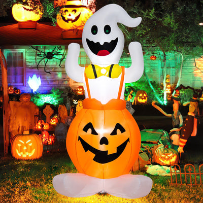 5 Feet Inflatable Halloween Pumpkin Ghost Blow-up Yard Decoration with LED Lights