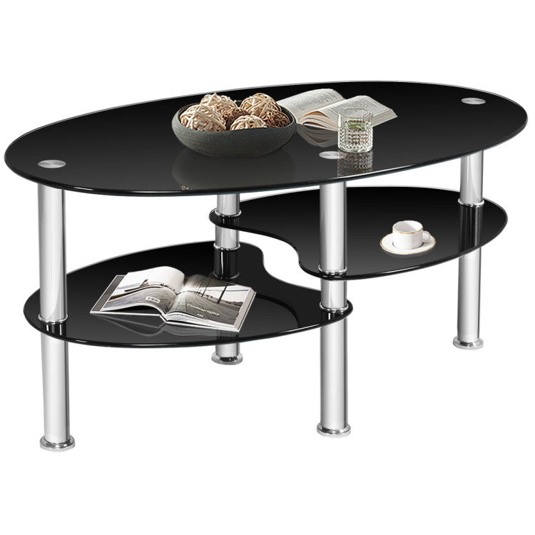 Tempered Glass Oval Side Coffee Table