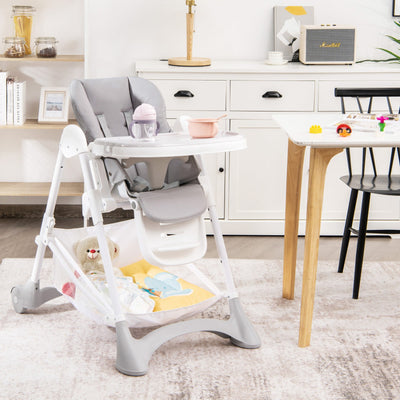 Baby Folding Chair with Wheel Tray Storage Basket