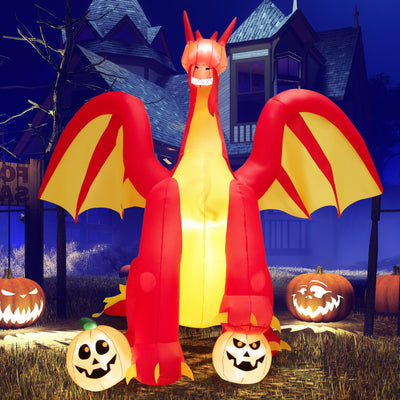 10 Feet Outdoor Halloween Decor Giant Inflatable Animated Fire Dragon with Built-in LED Lights