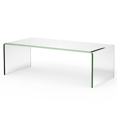 42.5 x 20 x 14 Inch Glass Coffee Table with Rounded Edges for Living Room