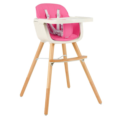 3 in 1 Convertible Cushioned Wooden Baby High Chair with Cushion