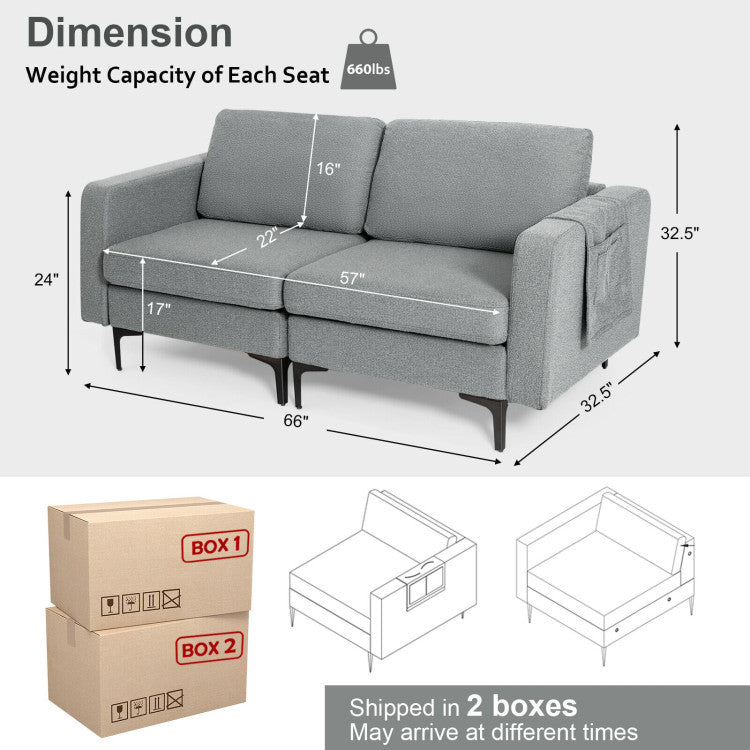 Modern Loveseat Sofa Couch with Side Storage Pocket