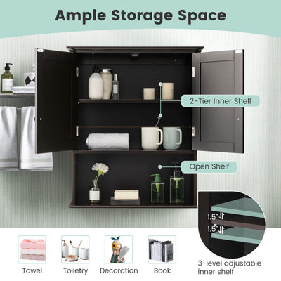 2-Door Wall Mount Bathroom Storage Cabinet with Open Shelf