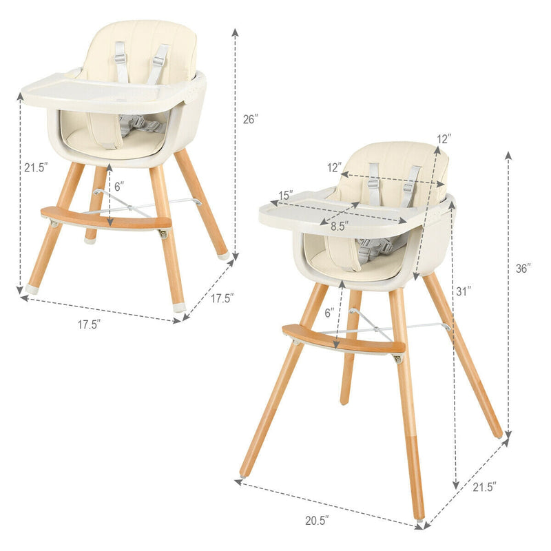 3 in 1 Convertible Wooden Baby High Chair with Cushion