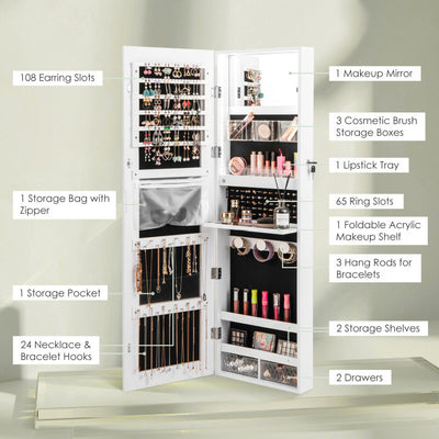 Wall Mounted Jewelry Cabinet with Full-Length Mirror