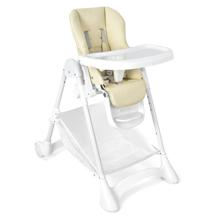 Baby Folding Chair with Wheel Tray Storage Basket