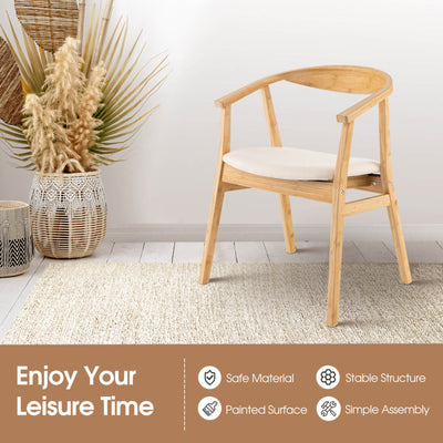 Bamboo Accent Chair with Armrest and Curved Backrest