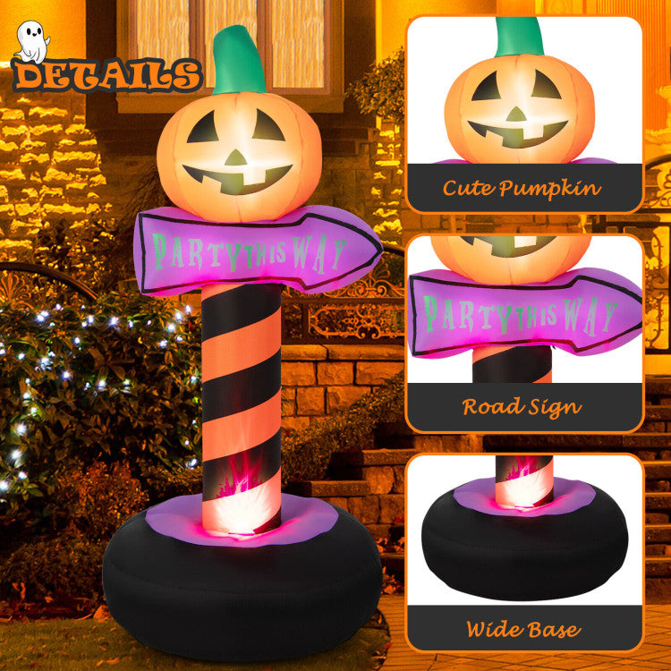 6 Feet Inflatable Halloween Pumpkin Road Sign Decoration with LED Light