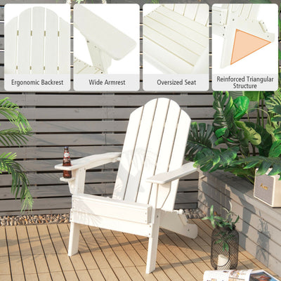 Foldable Weather Resistant Patio Chair with Built-in Cup Holder White