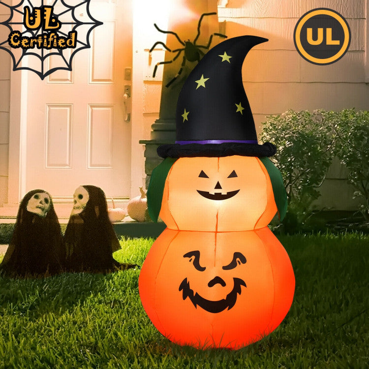 5 Feet Halloween Inflatable LED Pumpkin with Witch Hat