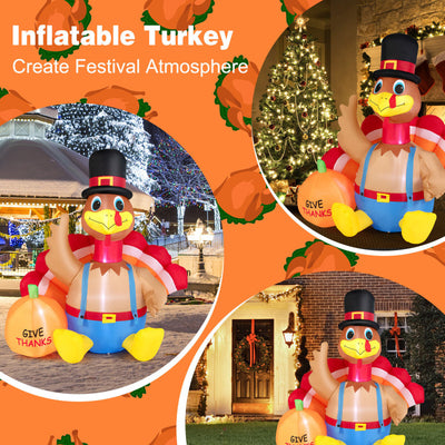 6 Feet Thanksgiving Inflatable Turkey with Pumpkin Fall Harvest Decor with Lights