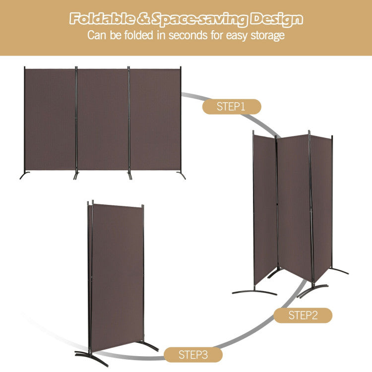 6 Feet 3 Panel Room Divider with Durable Hinges Steel Base