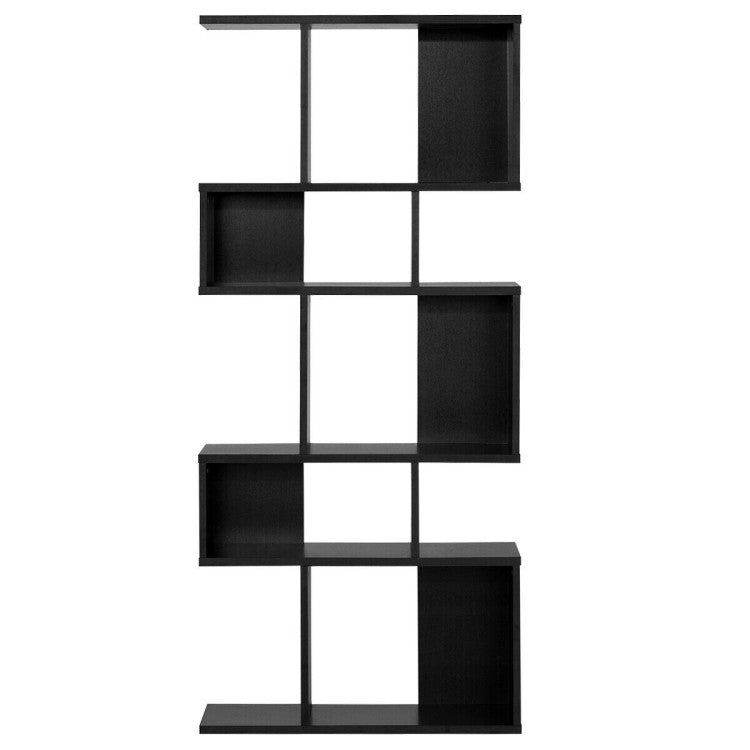 5-Tier Wood Geometric Bookshelf with S Shaped Design