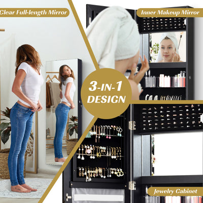 Lockable Storage Jewelry Cabinet with Frameless Mirror