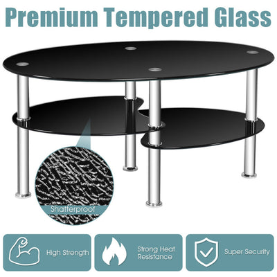 Tempered Glass Oval Side Coffee Table