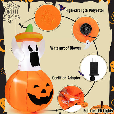 Inflatable Halloween Ghost Decoration with Hat and Pumpkin Lantern