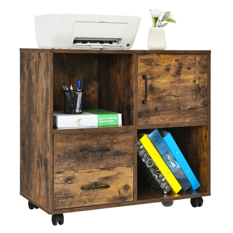 Mobile File Cabinet with Lateral Printer Stand and Storage Shelves