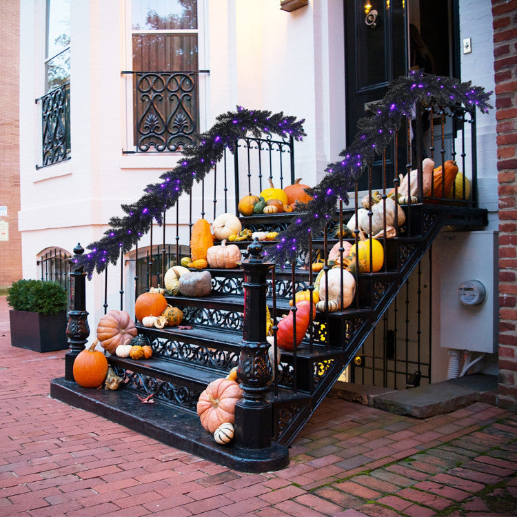 9 Feet Pre-lit Christmas Halloween Garland with 50 Purple LED Lights