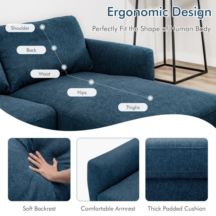 L-Shaped Fabric Sectional Sofa with Chaise Lounge and Solid Wood Legs--Navy Blue