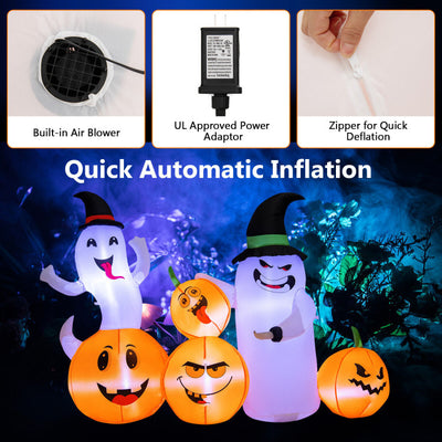 6 Feet Halloween Inflatable Pumpkins and Ghosts with LED Lights