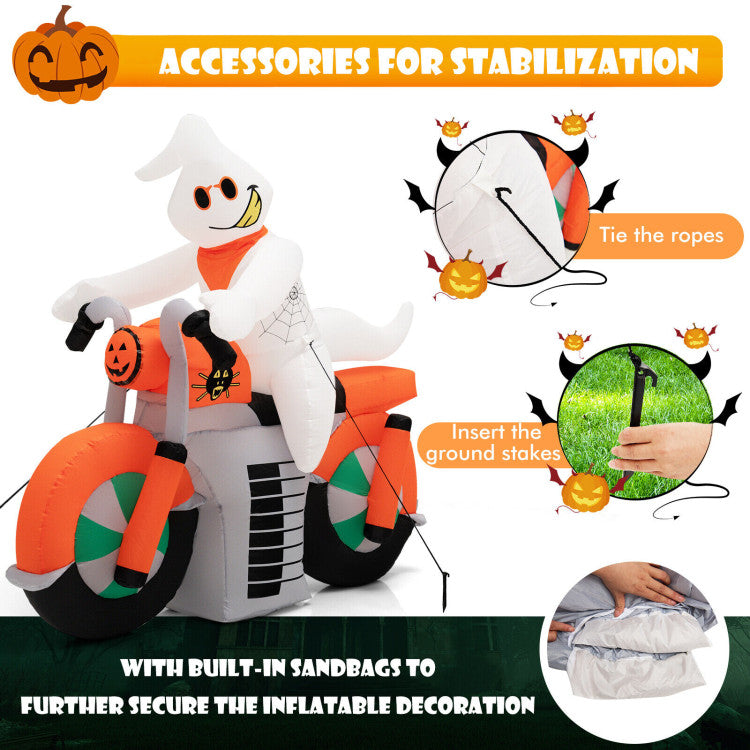 5 Feet Halloween Inflatable Ghost Riding on Motor Bike with LED Lights