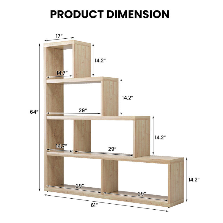 L Shaped Freestanding Ladder Corner Bookshelf with 6 Cubes