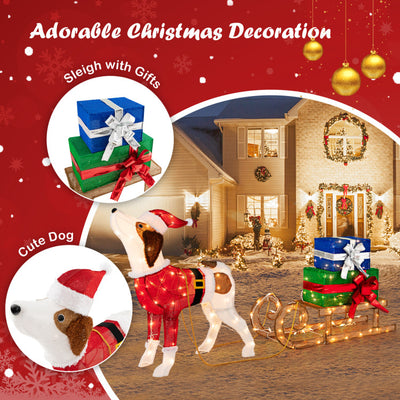 Outdoor Pre-lit Xmas Dog and Sleigh with 170 Warm Bright Lights for Porch