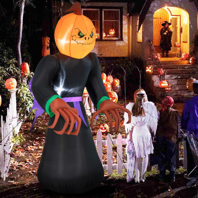 6.5 Feet Inflatable Halloween Warlock with Pumpkin Head Blow-up Pumpkin Reaper