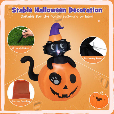 5 Feet Inflatable Halloween Pumpkin with Witch's Black Cat