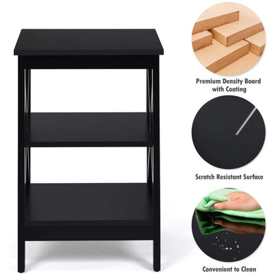 3-Tier X-Design Nightstands with Storage Shelves for Living Room Bedroom