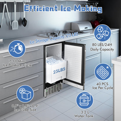 115V Free-Standing Undercounter Built-In Ice Maker with Self-Cleaning Function