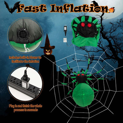 5 Feet Long Halloween Inflatable Creepy Spider with Cobweb and LEDs