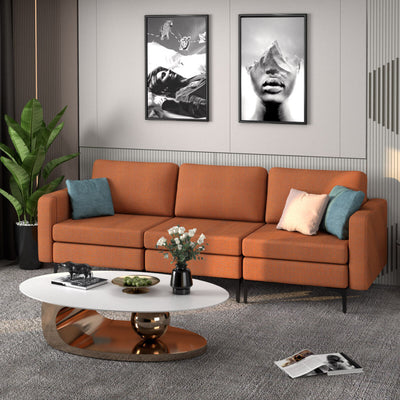 3-Seat Sectional Sofa Couch with Armrest Magazine Pocket and Metal Leg--Orange