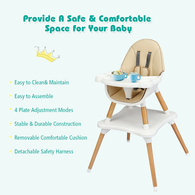 4 in 1 Convertible Baby High Chair with Detachable Tray and Removable Cushion