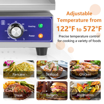 Commercial Electric Griddle with 122℉-572℉ Adjustable Temperature Control