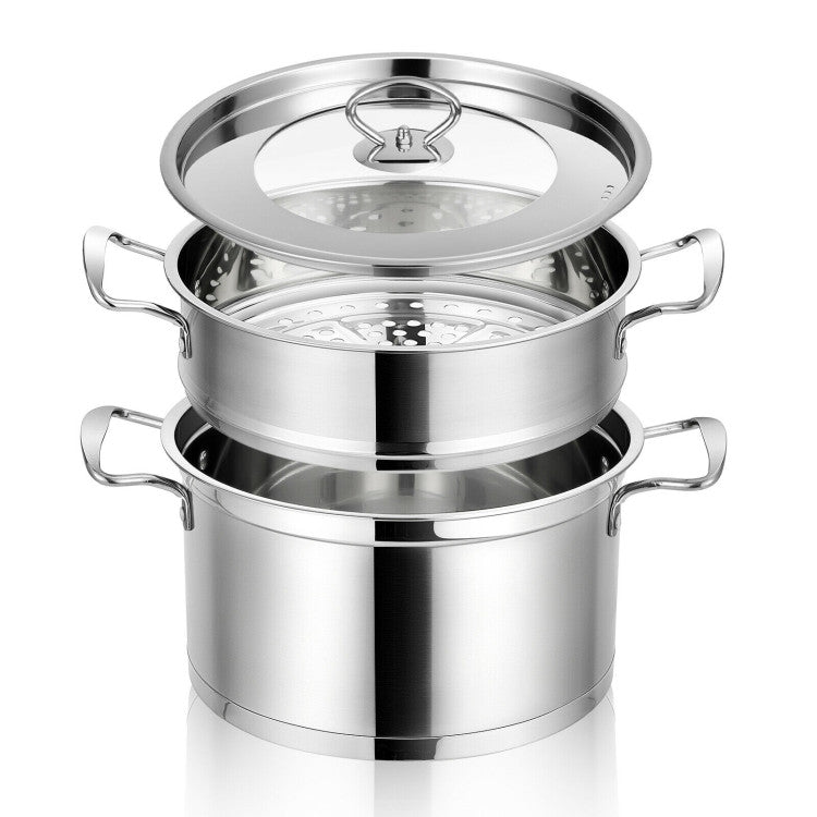 2Tier Stainless Steel Steamer with Handles and Glass Lid