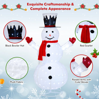 6 Feet Lighted Snowman with Top Hat and Red Scarf