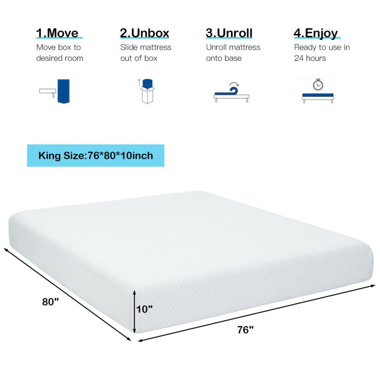 10 Inch Air Foam Pressure Relief Bed Mattress with Jacquard Soft Cover--Queen Size