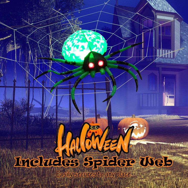 5 Feet Long Halloween Inflatable Creepy Spider with Cobweb and LEDs