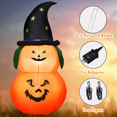 5 Feet Halloween Inflatable LED Pumpkin with Witch Hat