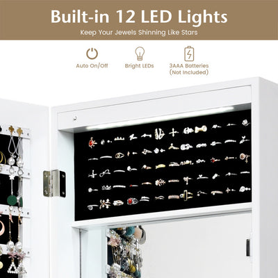 Lockable Wall Door Mounted Mirror Jewelry Cabinet with LED Lights