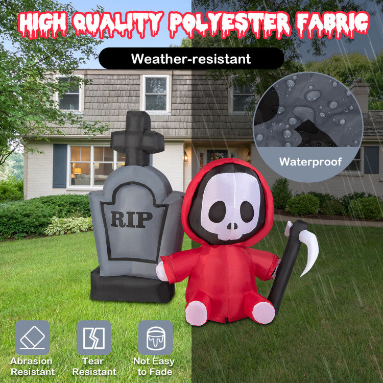 5 Feet Inflatable Halloween Ghost Holding Sickle and Tombstone Yard Decor