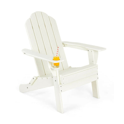 Foldable Weather Resistant Patio Chair with Built-in Cup Holder White