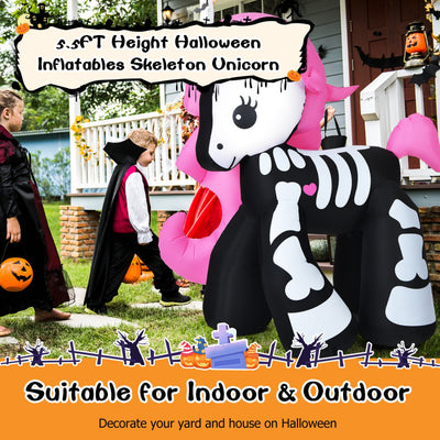 5.5 Feet Halloween Inflatables Skeleton Unicorn with Built-in LED Lights