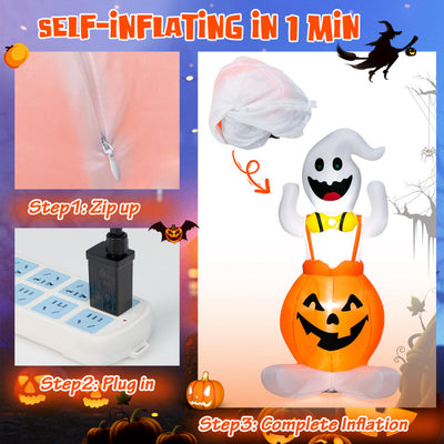 5 Feet Inflatable Halloween Pumpkin Ghost Blow-up Yard Decoration with LED Lights