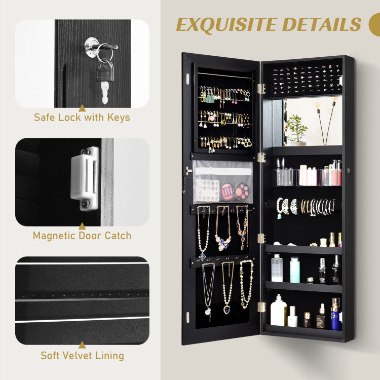 Lockable Storage Jewelry Cabinet with Frameless Mirror