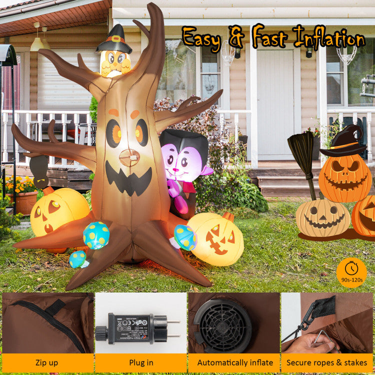 6 Feet Inflatable Halloween Dead Tree with Pumpkin Blow up Ghost Tree and RGB Lights