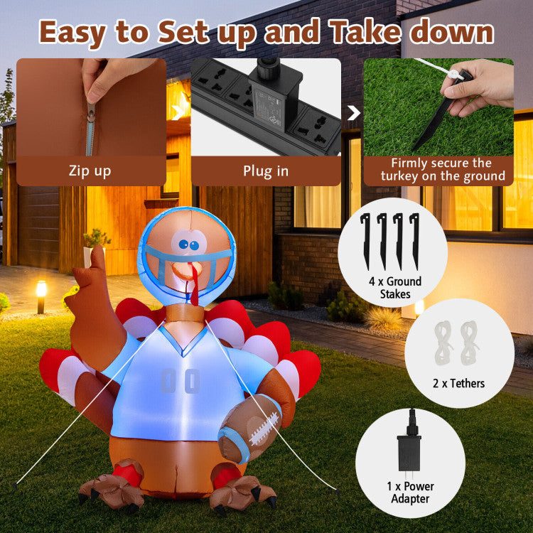 5 Feet Inflatable Thanksgiving Turkey Football Player with Lights